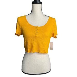BP Womens Orange Slice Ribbed Short Sleeve Crop Top Scoop Neck M